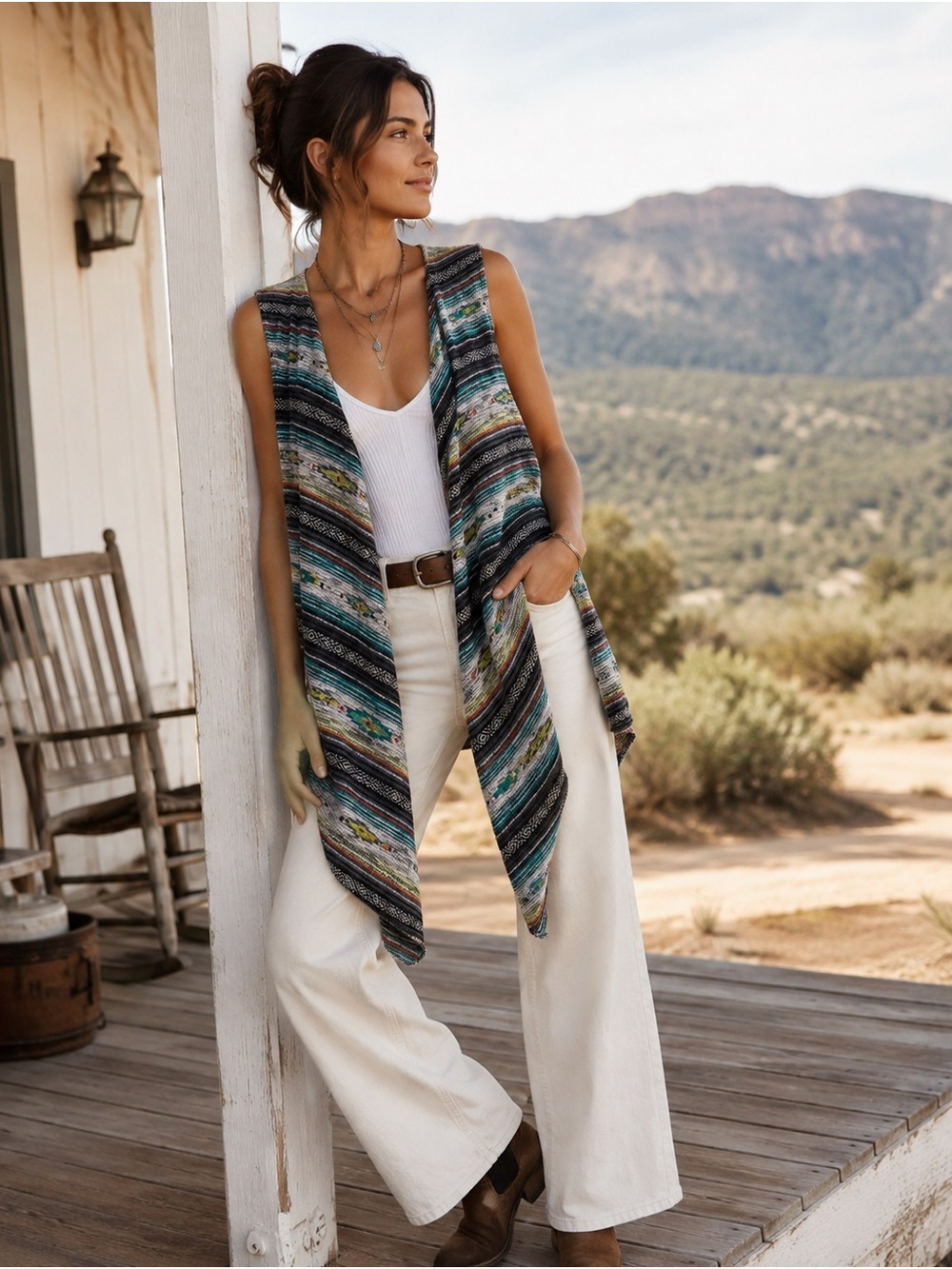 Ariat Southwestern Serape Open Front Duster Vest Aztec Print Small
